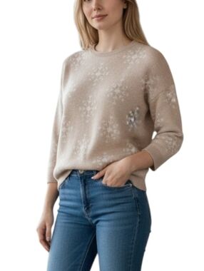 Loft Beige Wool Blend Snowflake Sweater